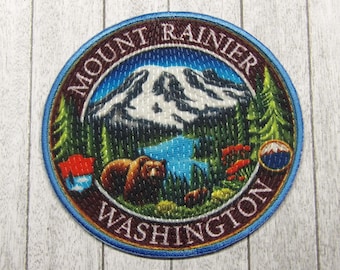 Mount Rainier Patch/Iron-On Patch/Nature Badge/Hiking & Camping Gifts/Wildlife Wild Animals/Sew-On Applique for Clothing Backpack Hats Gear