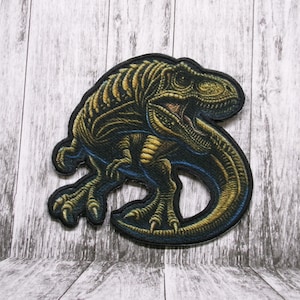 Tyrannosaurus Dinosaur Patch Iron-On Applique for Jacket, Backpack, Clothing, Tote Bag, Prehistoric Creature, Fossil Dig, Extinct Animal