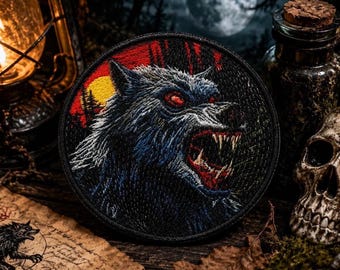 Parche de hombre lobo/Parche termoadhesivo/Parches de terror de Halloween/Criaturas y monstruos/Luna llena/Aplicación para coser en ropa, chalecos, chaquetas, sombreros y mochilas
