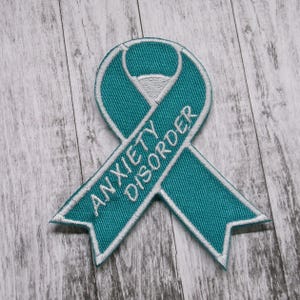Iron-On Teal Ribbon Patch/Anxiety Disorder Patch/Awareness Support Ribbon Patch/Embroidered Applique for Vest/Fundraiser Gift