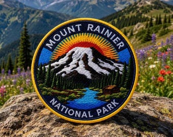 Mount Rainier Park Patch/Iron-On Applique for Backpack & Clothing/Hat/Nature Badge/Travel Souvenir/Hiking/Nature Lover/Wildlife Patch