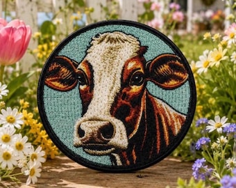 Cow Patch/Iron-on Patch/Farm Animal/Barnyard Badge/Country Farmhouse Charm/Rancher/Sew-On Applique for Clothing Vest/Jacket Hats Backpack