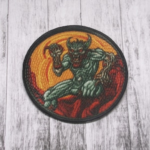 Demon Monster Patch Iron-on Applique for Jacket, Clothing, Backpack, Tote Bag, Vest, horned devil, evil creature, 70s horror, hell beast