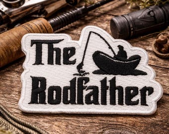 The Rodfather Patch/Iron-on Patch/Fishing Fish Gift/Sports Angler/Nature Badge/Embroidered Sew-On Applique for Clothing Vest/Jacket Backpack