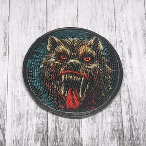 Werewolf Patch Iron-on Applique for Jacket, Clothing, Backpack, Tote Bag, Vest, red eyes, monster snarl, horror beast badge, full moon
