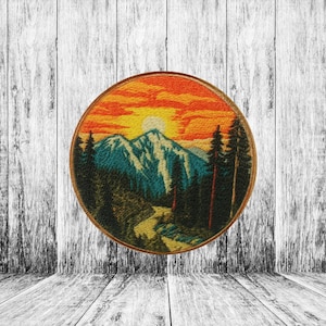 Aplique de ferro para remendo de lago de montanha para jaqueta, mochila, roupa, bolsa, colete, emblema de cena da natureza, lembrança de viagem, busca por aventura