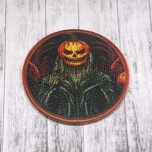 Wicked Scarecrow Patch Iron-on Applique for Jacket, Clothing, Backpack, Tote Bag, Vest, creepy pumpkin head, spooky season badge, gothic