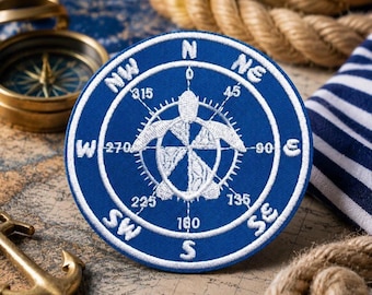 Compass Direction Patch/Iron-on Patch/Sea Turtle Patch/Scuba Diver Gift/Sew-On Applique for Clothing Vest/Jacket Hat Backpack Tote Bag