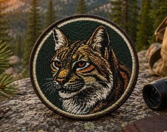 Bobcat-patch/strijkpatch/natuurbadge/woeste katachtige roofdier/natuurwandeling/opnaaiapplicatie voor kleding, vest/jas, hoed, rugzak, uitrusting
