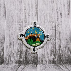 Explore Compass Patch 2.5&quot; Embroidered Iron-on Applique for Jacket, Backpack, Camping Vest, Outdoor Nature Tent Badge, Mountain, Stargazing