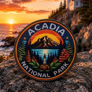 Acadia National Park Patch/Iron-On Patch/Nature Badge/Travel Souvenir & Camping/Sew-On Applique for Clothing Vest/Jacket Backpack Hats Gear