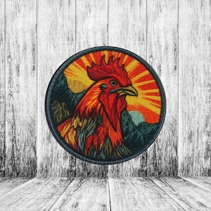 Rooster Patch Iron-on Applique for Jacket, Clothing, Backpack, Tote Bag, Vest, farm animal, barnyard badge, rustic charm, chicken emblem
