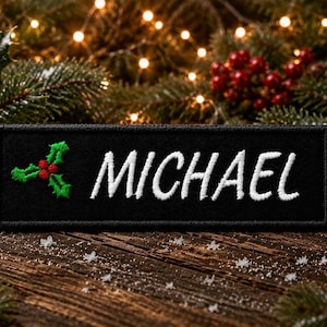 Parche navideño personalizado con nombre – Parche navideño bordado personalizado – Parche para coser o planchar en ropa, calcetines y regalos navideños personalizados