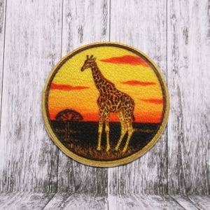 Sunset Giraffe Patch Iron-on/Sew-on DIY Applique for Vest Jacket Bag Clothing Backpack, Decorative Badge, Nature African Animal, Zoo, Africa