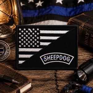 US Flag Patch with Sheepdog Text, Embroidered Iron On/Sew On Applique for Vest Jacket Bag Clothing Backpack, Military Uniform Shoulder Badge