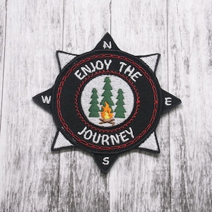 Enjoy the Journey Compass Patch Embroidered Iron-On Applique for Jacket, Backpack, Vest, Camping Adventure Badge, Campfire Travel Souvenir