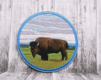 Parche de búfalo americano termoadhesivo para chaqueta, mochila, ropa, bolso, chaleco, fauna del oeste, parque nacional, aventura al aire libre.