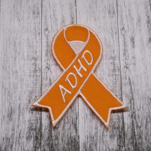 Iron-On Orange Ribbon Patch/ADHD Patch/Awareness Support Ribbon Patch/Embroidered Applique for Vest/Fundraiser Gift