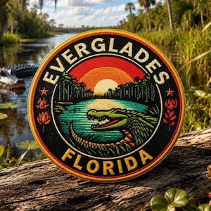 Everglades Patch/Iron-on Patch/Nature Badge/Alligators Snakes Turtles Panther Bears/Sew-On Applique for Clothing Vest/Jacket Hats Backpacks