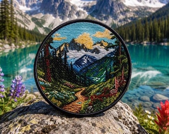 Mountain Forest Patch/Iron-on Patch/Nature Badge/Travel Souvenir Gifts/Hiking & Camping/Sew-on Applique for Clothing, Vest/Jacket, Backpack