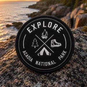Acadia Park Patch/3.5" Iron-On Embroidered Applique for Backpack & Clothing/Nature Badge/Travel Souvenir/Hiking/Nature Lover/Wildlife Patch