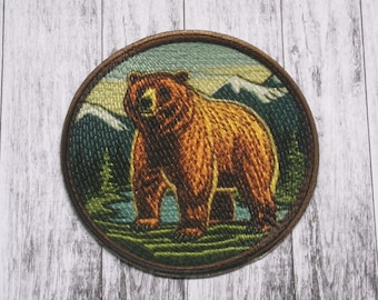 Parche de oso pardo/parche termoadhesivo/insignia de naturaleza/regalo para amantes de los animales salvajes/oso pardo/naturaleza/aplicación para coser en ropa, chaleco, chaqueta o mochila