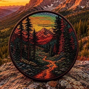 Outdoor Nature Patch/Iron-On Patch/Hiking & Camping/Rivers and Sunsets/Embroidered Sew-On Applique for Clothing, Vest/Jacket, Hat, Backpack