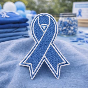Blue Ribbon Patch/Iron-On Patch/Prostate Cancer Awareness Support/Fundraising for Men's Health/Embroidered Sew-On Applique for Clothing