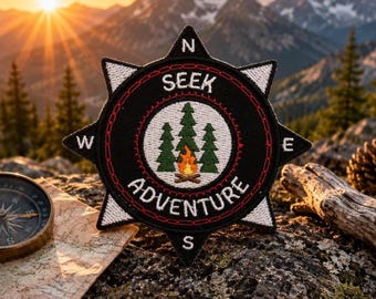 Seek Adventure Patch/Iron-on Patch/Forest Camp Fire Logo/Camping & Hiking/National Parks/Sew-On Applique for Clothing Vest Hat Backpack Gear