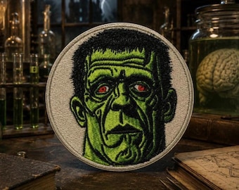 Frankenstein Patch Iron-on Applique for Jacket, Clothing, Backpack, Tote Bag, Vest, classic horror movie, monster mash, vintage horrorcore
