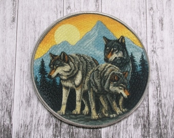 Wolf Pack Patch Iron-on Applique for Jacket, Clothing, Backpack, Tote Bag, Vest, wild kin badge, forest animal, camping patch, wolf lover