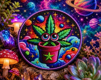 Cosmic Stoner Patch/Iron-on Patch/Cosmos Planets Stars Moon/Hippie Retro Vintage Style/Sew-on Applique for Clothing Vest/Jacket Hat Backpack