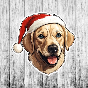 Calcomanía de Labrador con sombrero de Papá Noel, calcomanías de vinilo navideñas, calcomanías navideñas para parachoques de ventanas de automóviles y camiones, canino, festivo