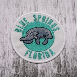 Blue Springs Patch Embroidered Iron-on Applique for Jacket, Backpack, Clothing, Tote Bag, Vest, Florida manatee, travel, aquatic wildlife