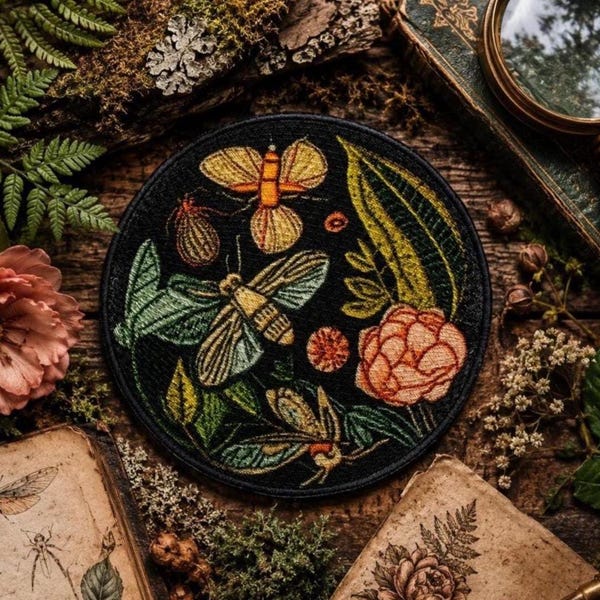 Garden Insects Patch/Iron-on Patch/Pollinator/Bug Lover/Wildflower Plant Life/Sew-On Applique for Clothing Vest/Jacket Backpack Tote Bag