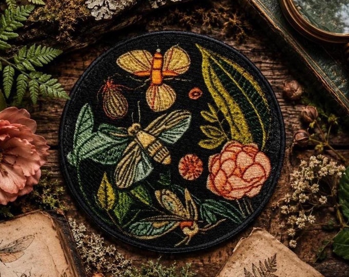 Garden Insects Patch/Iron-on Patch/Pollinator/Bug Lover/Wildflower Plant Life/Sew-On Applique for Clothing Vest/Jacket Hat Backpack Tote Bag