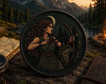 Artemis the Huntress Patch/Iron-On Patch/Bow Moon Wolf/Greek Argonaut & Myth of Olympus/Sew-On Applique for Clothing Jacket Hats Backpack