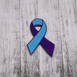Iron-On Teal & Purple Ribbon Patch/Suicide Prevention Patch/Awareness Support Ribbon Patch/Embroidered Sew-On Applique/Fundraising Gift