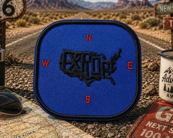 Erkunden Sie die USA Kompass Aufnäher Gestickt Aufnäher für Jacke, Rucksack, Weste, Einkaufstasche, Kleidung, Fernweh Abzeichen, Reise-Inspiration