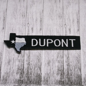 13,5 cm x 3,8 cm namnlapp med "DITT NAMN" broderad stryk-på-applikation, uniformsväst, kläder, kostym, delstaten Texas logotyp