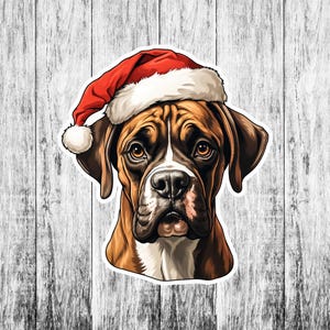 Boxer In A Santa Hat Decal, Holiday Vinyl Stickers Decals, Christmas Decal for Laptop Car Truck Window Bumper Graphics, Canine K9, Festive