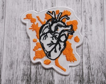 Anatomical Heart Patch Embroidered Iron-on Applique for Jacket, Clothing, Backpack, punk grunge patch, horror art, alt style badge, splatter