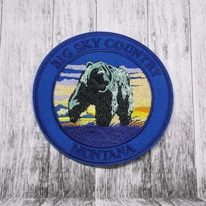 Big Sky Country Montana Embroidered Patch Iron-On Custom Applique Badge Emblem, Vest Jacket Clothing, Nature Trail Hiking Mountains Trees