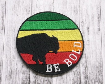 Parche termoadhesivo Be Bold Buffalo para chaqueta, mochila, ropa, bolso, chaleco, fauna del oeste, parque nacional, aventura al aire libre.