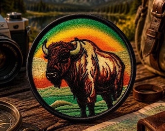 Amerikaanse bizon patch/strijklap/buffel/badge wilde dieren/natuur wandelen en kamperen/appliqué voor kleding vest/jas hoeden rugzak