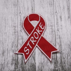 Iron-On Red Ribbon Patch/Stroke Awareness Patch/Support Ribbon Patch/Embroidered Applique for Vest/Fundraiser Gift/Heart Disease Awareness