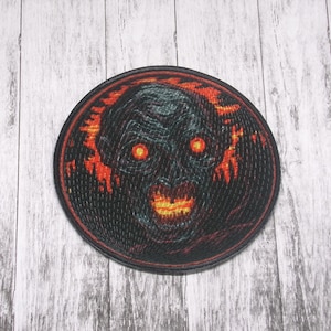Fiery Demon Patch Iron-on Applique for Jacket, Clothing, Backpack, Tote Bag, Vest, evil creature, molten red, horror metal badge, gothic