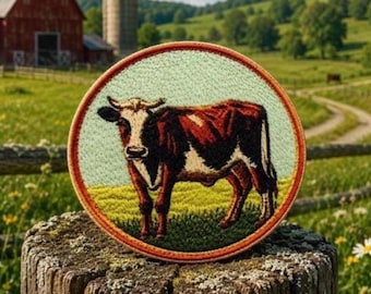 Écusson vache/écusson thermocollant/animal de la ferme, insigne de basse-cour, breloque campagnarde, ferme, éleveur/applique à coudre pour vêtement gilet/veste chapeau sac à dos