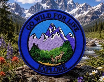 Go Wild Mountain Patch/Iron-on Patch/Nature Badge/Camping & Hiking/National Parks/Sew-On Applique for Clothing Vest/Jacket Hat Backpack Gear