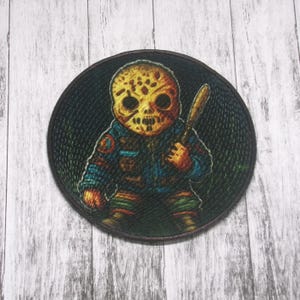 Slasher Patch Iron-on Applique for Jacket, Clothing, Backpack, Tote Bag, Vest, horror night scream, creepy mask, movie character, spooky